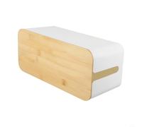 Caja organizadora de cables con tapa de madera para almacenamiento de regletas de alimentación, caja grande de plástico ABS para organizar cables de TV y seguridad de enchufes, blanco (grande) (B)