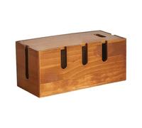 Caja Organizadora de Cables en Madera Maciza de Escritorio | Ventilación por Orificios Laterales, Tapa Práctica, para Oficina y Gaming, Aspecto Rústico Natural