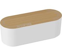 D-Line EU/CTUSMLO/SW Caja Organizadora de Cables, fabricada en ABS resistente a la electricidad, Caja para guardar, ocultar y organizar cables de manera eficiente - Pequeña, Blanco con Tapa de Madera