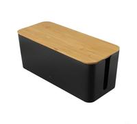 Caja organizadora de cables grande con cubierta de madera, diseñada para regletas de alimentación y electricidad para cables, incluye ventilación y base antideslizante para mayor estabilidad (B)
