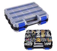 Caja organizadora de doble cara, 34 compartimentos, con separadores extraíbles, tornillos, caja de herramientas, organizador para tornillos, clavos y piezas pequeñas (azul)