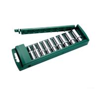 Caja organizadora de enchufes para llaves de vaso de 1/4, 3/8, 1/2 pulgadas, soporte de riel de plástico ABS con ranuras de clip seguras, verde (largo de 9,5 mm)