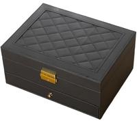 Caja organizadora de joyas - almacenamiento cuero PU 2 capas con expositor for pendientes, pulseras, anillos y relojes Diseño elegante(Black)