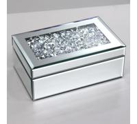 Caja organizadora de joyas con espejo de cristal de diamante triturado plateado de lujo