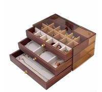Caja organizadora de joyas de estilo vintage de 3 capas con separadores extraíbles y parte superior acrílica para anillos, aretes, collares (tres capas 18+6)