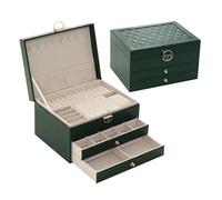 Caja organizadora de joyas PU 3 capas, expositor for collares, pendientes y anillos, gran capacidad, regalo for mujer para Pendientes, Anillos(Green)