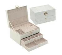 Caja organizadora de joyas PU 3 capas, expositor for collares, pendientes y anillos, gran capacidad, regalo for mujer para Pendientes, Anillos(White)