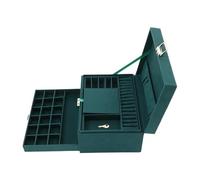 Caja organizadora de joyería cuero 3 capas, almacenamiento collares y pendientes anillo gran capacidad for mujeres con cerradura Para Mujer