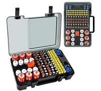 Caja organizadora de pilas con dispositivo de prueba, para más de 120 pilas AA AAA, 9 V, C, D, litio, CR2025, CR1632 y CR2032 con soporte de pared, color negro