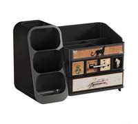 Caja organizadora moderna de almacenamiento de cosméticos, cajones para brochas de maquillaje, pintalabios para perfumes, 25 cm x 19 cm x 35 cm, color negro (A)