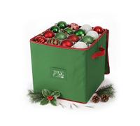 Caja organizadora para Adornos navideños Relaxdays, 64 Bolas, 33 x 33 x 33 cm, poliéster, cartón, Verde/Rojo