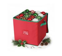 Caja organizadora para Adornos navideños Relaxdays, 64 esferas, 33 x 33 x 33 cm, poliéster, cartón, roja/Verde