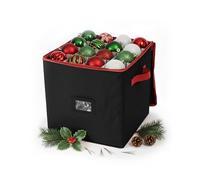 Caja organizadora para esferas de Navidad Relaxdays, 64 esferas, 33 x 33 x 33 cm, poliéster, cartón, Negro/Rojo