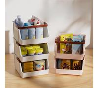 Caja organizadora portátil apilable de escritorio para oficina, almacenamiento de té, bolsa de café, organización, aperitivos, papelería y suministros de belleza, diseño transparente (blanco)