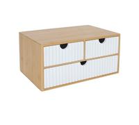 Caja organizadora Relaxdays, bambú y MDF, 3 cajones, H x A x F: 15 x 30 x 20 cm, Organizador de Escritorio, Blanco/Nat.
