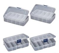 Caja organizadora transparente de plástico PP 4PCS con cinco compartimentos divididos y soporte de gancho para almacenar artículos de hardware de aparejos de pesca