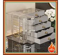 Caja organizadora transparente y moderna para exhibir y guardar joyas para mujeres, pendientes, anillos y collares AA-Beige-5Layers