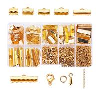 Caja PandaHall con 1630 piezas de joyería, con anillas de hierro, cierres de langosta de latón, pins para el pelo, anillas para pendientes, anillas de apoyo y anillas onduladas, Gold-1, multisizes-1