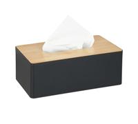 Relaxdays Caja de pañuelos negra con tapa de bambú marrón claro,negro