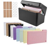 Caja para 300 fichas, para 300 tarjetas A7 A8, caja de aprendizaje y organización, incluye 230 tarjetas, 15 registros, 6 anillas, 6 pegatinas para notas, material escolar de oficina