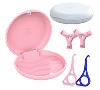 Caja Para Aparatos de Ortodoncia,2X Caja Dentadura Postiza, Caja De Retenedor, Caja De Almacenamiento De Dentadura, con 2X Herramienta de Extracción de Alineador, 2X Chewies Forma de Y, Ros Blanco