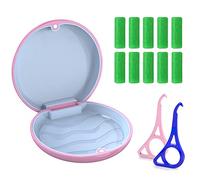 Caja Para Aparatos de Ortodoncia, Caja Dentadura Postiza, Caja De Retenedor, Caja De Almacenamiento De Dentadura, con 2X Herramienta de Extracción de Alineador, 10X Redondo Chewies, Rosa
