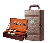 Caja para Botella de Vino con Accesorios para vino de 4 piezas Estuche portador de vino para 2 Botellas para Bodas Aniversarios Fiestas Viajes 35x20x12 cm