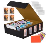 Caja para cartas Magic the Gathering, 4 Filas Cuero de PU Magnetic Flip Deck Box, Caja de Almacenamiento de Tarjetas coleccionables con 24 divisores coloridos para más de 3000+ tarjetas (blackgold)