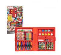 Caja para Colorear de Marvel - Incluye Rotuladores y Lapiceros de Colores, Acuarelas y Pegatinas - Regla para Hacer Trazos Definidos - Kit de Material Escolar - Producto Original Diseñado en España