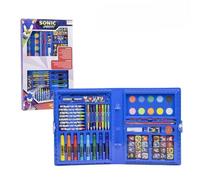 Caja para Colorear de Sonic - Incluye Rotuladores y Lapiceros de Colores, Acuarelas y Pegatinas - Regla para Hacer Trazos Definidos - Kit de Material Escolar - Producto Original Diseñado en España