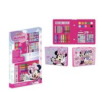 Caja para Colorear de Minnie Mouse - Con Rotuladores y Lapiceros de Colores, Acuarelas y Pegatinas - Regla para Hacer Trazos Definidos - Kit de Material Escolar - Producto Original Diseñado en España