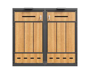 Caja para contenedores de basura con orificios de ventilación, para 2x 120-240 l y apta para exterior, 132x84,5x118 cm, Gris+Color natural