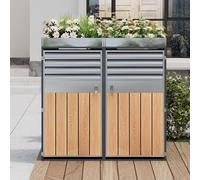Caja para contenedores de basura, ventilación con láminas, compartimientos de almacenamiento de basura, con cerradura, dos puertas, superficie de plantación