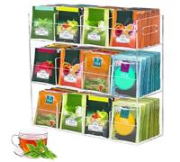 Caja para Infusiones, Organizador de Bolsas de Té de Acrílico, Transparente Caja de Almacenamiento de Té de 3 Niveles, 12 Compartimentos, Ideal para Cápsulas de Café, Sobres de Azúcar, Condimentos