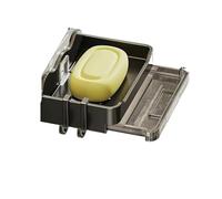 Caja para jabones Soporte for jabón de baño, Organizador esponjas Pared sin Perforaciones, Doble Drenaje, Accesorios for Platos(Black-2)