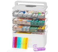 Caja para medicina 4 Niveles, Organizador de Almacenamiento XL con Asa, Pequeña Caja de Medicamentos y Portátil Medicine Box de 7 Días, Ahorrar Espacio, para el Hogar y el Exterior