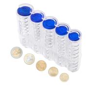 Caja para monedas con 5 compartimentos, soporte transparente para monedas de coche, clasificador de monedas sueltas para 2 €, 1 €, 50 céntimos, 20 céntimos y 10 céntimos, construcción de plástico