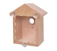 Caja para pájaros con Ventana, Nido de plástico con Ventosa y Espejo unidireccional, casa para pájaros Transparente para jardín, Color Madera Natural