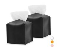Caja para Pañuelos, 2 Piezas Caja De Servilletas, Caja para Toallitas Húmedas, Ideal para Baño, Salón, Oficina, Hotel y Casa, Cuero Engrosado, Piel Sintética, Cuadrada, 13 x 13 x 13 cm - Negro