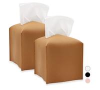 Caja para Pañuelos, 2 Piezas Caja De Servilletas, Caja para Toallitas Húmedas, Ideal para Baño, Salón, Oficina, Hotel y Casa, Cuero Engrosado, Piel Sintética, Cuadrada, 13 x 13 x 13 cm - Marrón