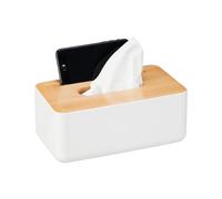 Relaxdays Caja pañuelos blanca con tapa de bambú blanco,marrón claro