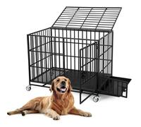 Caja para perros de metal pesado de 125 cm, con 3 puertas, jaula antifugas, para interior con estantes y ruedas, caseta extra grande para perros grandes y medianos, fácil de limpiar (negro)