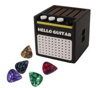Caja para púas impresa en 3D con 5 púas de guitarra, estuche para púas estilo altavoz amplificador, accesorios de guitarra eléctrica, regalos para músicos y entusiastas de la música, negro y blanco, L