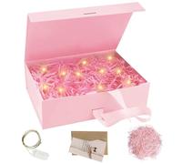 Caja Para Regalo Con Tapa, Caja Regalo Boda, Cajas Para Regalos Con Lazo, Luces LED, Tarjeta De Felicitación, 23 X 17 X 7 Cm, Cajas Regalo Magnéticas Plegables (C)