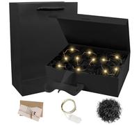 Caja Para Regalo Con Tapa, Cajas Regalo Magnéticas Plegables Caja Regalo Boda, 23 X 17 X 7 Cm, Cajas Para Regalos Con Lazo, Luces LED, Tarjetas De Felicitación (A)