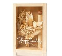 Caja para Regalos de Dinero, 11 × 16 cm Caja de Madera con Flores Secas y Tubo de Ensayo, Regalo de Dinero para Cumpleaños, Regalo de Boda, Feliz Cumpleaños, Incluye Flores Secas