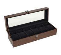 Caja para Relojes - Organizador de Relojes de Madera con Acabado de Nogal, 6 Compartimentos, Tapa de Vidrio, Cojines Extraíbles, Cierre Metálico, Ideal para Almacenamiento y Exhibición (Nogal Marrón)