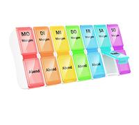 Caja para tabletas de 7 días y 2 compartimentos, pequeño pastillero, 14 compartimentos, desmontable, dispensador semanal para medicamentos
