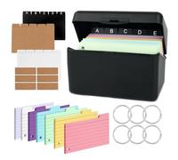 Caja para Tarjetas Flash Negra, 14,5 x 8 x 9 cm, Caja de Tarjetas de Estudio, Vocabulary Karteikarten Cajas, Incluye 230 Fichas Coloridas 15 Tarjetas de Índice 6 Anillos 6 Pegatinas para Estudiar