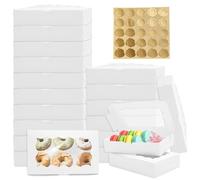 Caja para Tartas y Dulces 20 Unidades con Ventana Transparente - Caja Blanca de Cartón con Pegatinas Doradas de Corazón para Galletas, Cupcakes, Macarons - Ideal para Regalo, Cumpleaños, Navidad